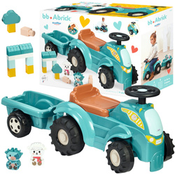 Abrick Zestaw Niebieski Traktor z przyczepką + Klocki Zwierzęta Krowa Owca