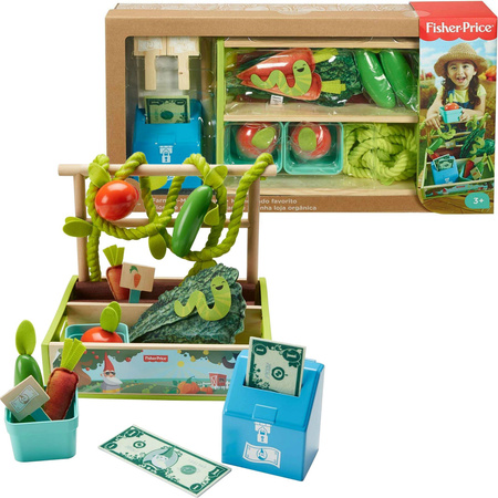 Supermarket Sklep Stragan Dla Dzieci Drewniany Kasa Owoce + Akcesoria Fisher-Price