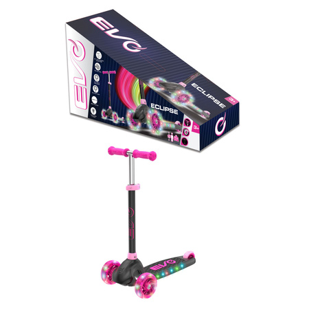 EVO Regulowana Trójkołowa Hulajnoga dla Dzieci Eclipse Różowa Świecące kółka i Podest