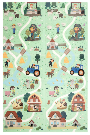 Dwustronna Składana Mata Edukacyjna z pianki XPE Podłogowa Bezpieczna 120x180 niemiecki alfabet wieś Humbi