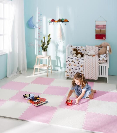 Humbi mata piankowa puzzle piankowe fitness wodoodporne pod basen 24 szt. kremowo-różowa 360 x 240 x 1 cm