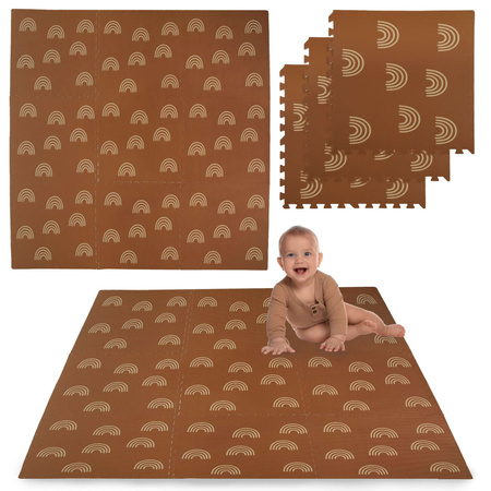 OUTLET Mata piankowa podłogowa Humbi 180x180 puzzle piankowe 9 szt. brązowy łuki tęcza WADLIWE