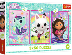 Puzzle Trefl 3 x 50 Koci Domek Gabi Poznajcie Gabi Gabby's Dollhouse