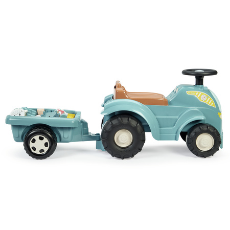 Abrick Zestaw Niebieski Traktor z przyczepką + Klocki Zwierzęta Krowa Owca