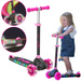 EVO Regulowana Trójkołowa Hulajnoga dla Dzieci Eclipse Różowa Świecące kółka i Podest