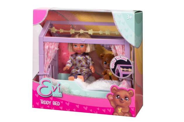 Evi Love Mały Zestaw Minilalka łóżko z baldachimem i Miś + akcesoria