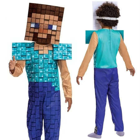 OUTLET Minecraft kostium, strój karnawałowy Steve 127-136 cm (7-8 lat) WADLIWY