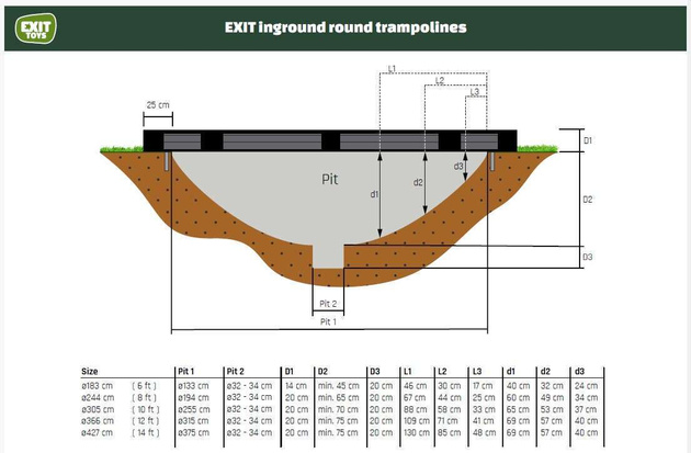 Trampolina ogrodowa naziemna Dynamic EXIT z płytkami zabezpieczającymi Freezone 366 cm czarna