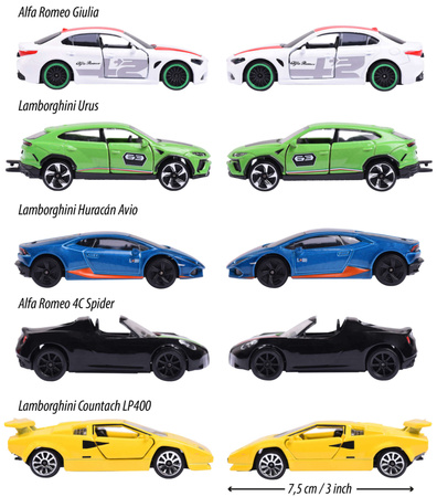 OUTLET Zestaw 5 pojazdów Wyścigówki Włoskie resoraki Dream Cars Alfa Romeo Lamborghini USZKODZONE OPAKOWANIE