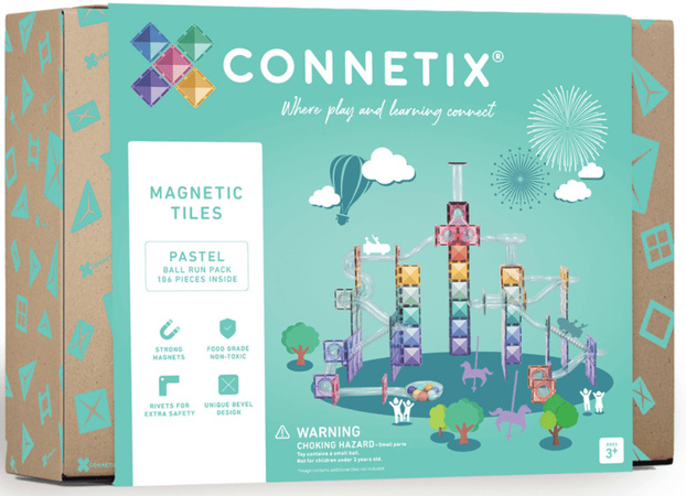 CONNETIX Pastel Ball Run Pack Kreatywne klocki magnetyczne 106 elementów z torem dla kulek