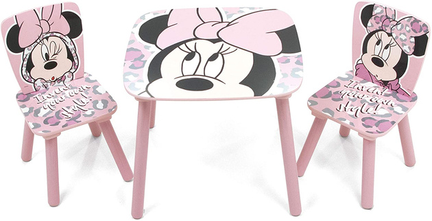 Arditex Myszka Minnie Disney Drewniany Stolik + dwa krzesełka dla dzieci