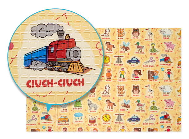 Humbi Gruba Mata Edukacyjna 2w1 z pianki XPE 180x120cm Onomatopeje polski alfabet odgłosy zwierząt nauka dźwięków