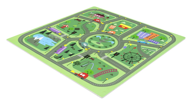 Mata podłogowa edukacyjna 180x90 Grube puzzle piankowe 18 szt. Humbi Miejskie ulice Miasto Miasteczko Drogi