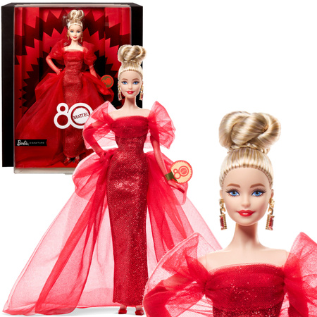 Barbie Lalka Kolekcjonerska Signature 80 rocznica Mattel czerwona sukienka
