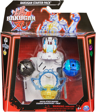 Bakugan Zestaw startowy 3 figurki kolekcjonerskie Atak Specjalny Mantid Titanium Dragonoid Trox Spin Master
