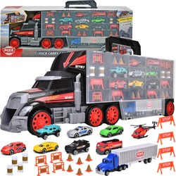 Ciężarówka Transporter Walizka na resoraki Laweta 63 cm + autka helikopter i akcesoria drogowe