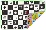 Humbi Piankowa dwustronna mata edukacyjna Szachownica 3w1 Polski Alfabet Cyfry Obrazki Kontrastowe czarno-biała 150 x 100 x 1 cm