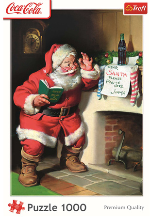 Puzzle 1000 Coca Cola Mikołaj przy kominku Trefl