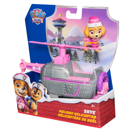 Psi Patrol świąteczny Pojazd z figurką Skye Helikopter i Figurka + maskotka Skye 15 cm