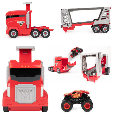 Monster Jam zestaw z transporterem i pojazdem 1:64 Launch n' Go Hauler Max-D