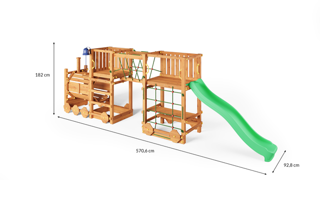 Fungoo Plac zabaw drewniany ogrodowy Loco Express pociąg lokomotywa zjeżdżalnia