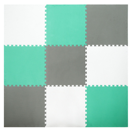 Mata piankowa podłogowa Humbi 180x180 Duże puzzle piankowe wodoodporne bezpieczne 9 szt. miętowy, szary, biały