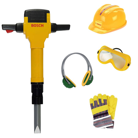 Zabawkowy młot pneumatyczny oraz akcesoria z kaskiem Bosch