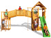 Plac zabaw drewniany duży Rainbow Fortress Tip domek, zjeżdżalnia, drabinka, schodki, lina i ścianka wspinaczkowa