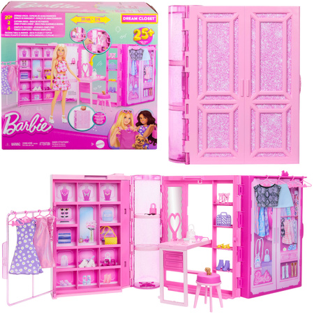 Barbie zestaw Szafa Marzeń przenośna garderoba Dream Closet 25+ elementów