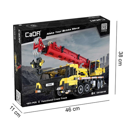 Klocki Konstrukcyjne CaDA Zdalnie sterowana wielka ciężarówka Ruchomy Dźwig Żuraw Pojazd budowlany z napędem Power System RC 1831 elementów