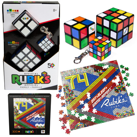 Zestaw 4W1 Oryginalna klasyczna Kostka Rubika Breloczek Rubik's (2 kostki + breloczek) +  Puzzle Kostka Rubika Rubik's Cube 50-lecie