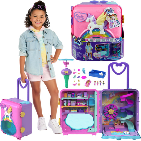 Polly Pocket Zestaw Mobilna Walizka na kółkach jeżdżący Kurort Jednorożec figurki + akcesoria