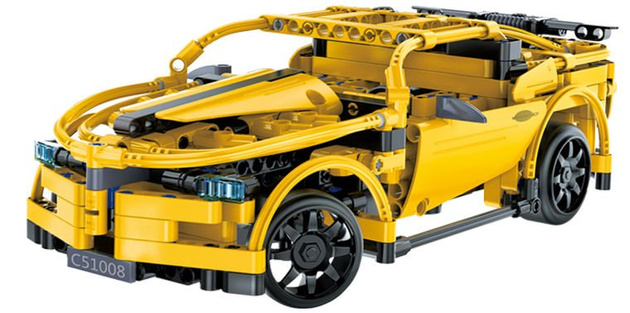 Klocki konstrukcyjne CaDA Hi-Tech Zdalnie sterowana Wyścigówka samochód żółty Auto Sportowe 30 cm Sportscar 419 elementów RC