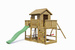 Plac zabaw drewniany ogrodowy Mars KDI domek, zjeżdżalnia, 2x huśtawka, stół piknikowy, ścianka wspinaczkowa