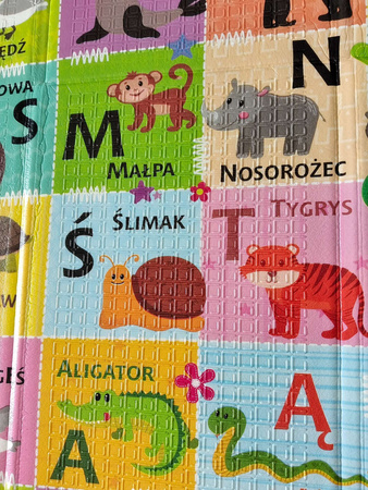 Humbi Gruba Mata Edukacyjna 2w1 z pianki XPE 180x120 polski alfabet kontrastowe obrazki