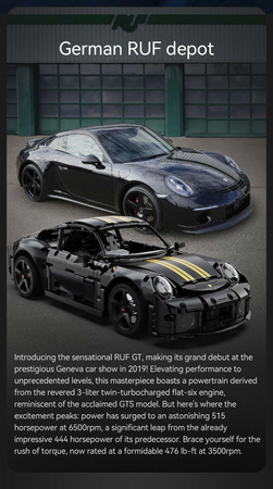 Klocki konstrukcyjne CaDA Zdalnie sterowany samochód miejski 35 cm auto z napędem RUF GT Pojazd Światło LED RC 1655 elementów