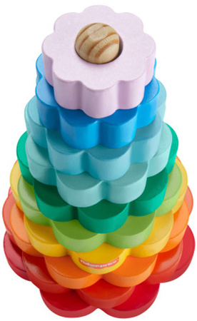 Kolorowa Piramida sorter Drewniana Układanka Wieża Kwiaty 10 elementów