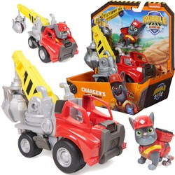 Psi Patrol Rubble i jego Ekipa Rubble&Crew Charger Pojazd budowlany czerwony Chwytak Dźwig z Figurką 6cm