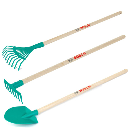 Zestaw Grabie Łopata Rękawice ogrodowe Bosch dla dzieci z drewnianym trzonkiem Klein