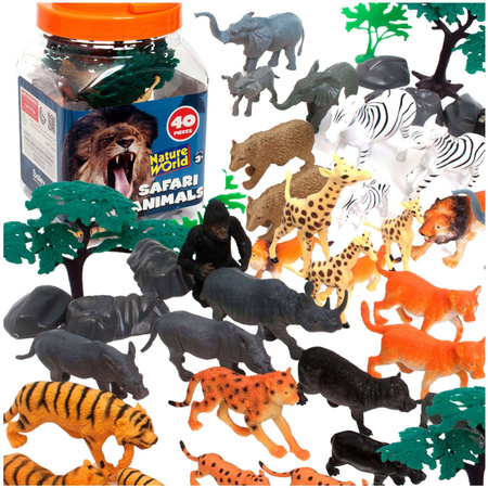 Figurki Zwierzęta Zoo Safari Dzikie Zwierzątka Duży Zestaw Figurek w pudełku 40 elementów
