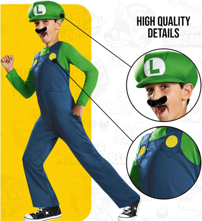 OUTLET Strój karnawałowy Super Mario dla chłopca Luigi kostium przebranie 134-146 cm (10-12 lat) PO ZWROCIE