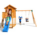 Plac zabaw drewniany ogrodowy MyHouse Move domek, zjeżdżalnia, 2x huśtawka, drabinka, kierownica