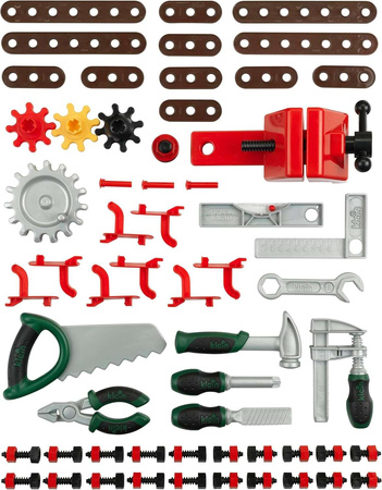 Duży warsztat Bosch dla dzieci młotek piła imadło 77 elementów stół warsztatowy 3+ Klein