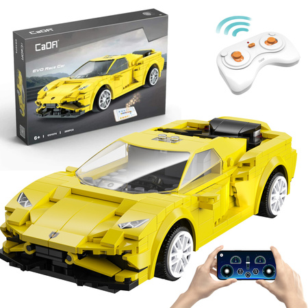 Klocki konstrukcyjne CaDA Samochód zdalnie sterowany Auto wyścigowe 20 cm żółty EVO Race Car Pojazd 289 elementów RC Dual Mode