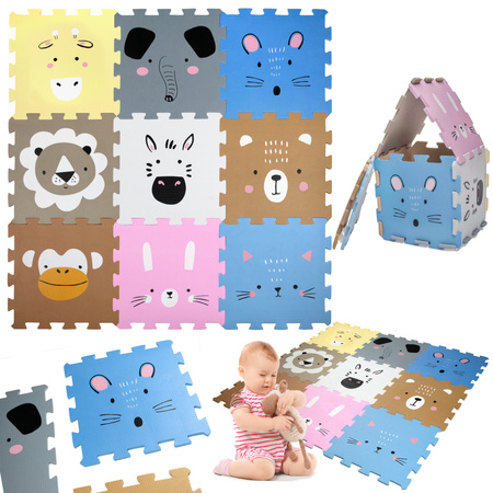 Mata podłogowa edukacyjna 120x120 Grube puzzle piankowe 9 szt. Humbi Zwierzęta 
