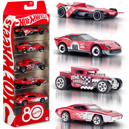 Hot Wheels Mattel zestaw 5 rubinowo czerwonych klasyków na 80-lecie Mattel