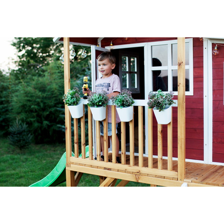 Drewniany domek ogrodowy dla dzieci Loft 550 (schodki, zjeżdżalnia, taras, piaskownica) - czerwony