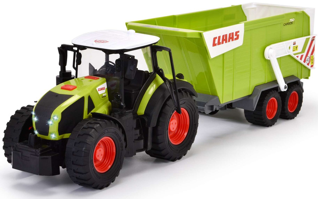 Duży interaktywny traktor ciągnik z przyczepą Claas światło/dźwięk 64 cm