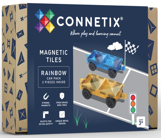 CONNETIX Rainbow Car Pack Kreatywne klocki magnetyczne 2 pojazdy