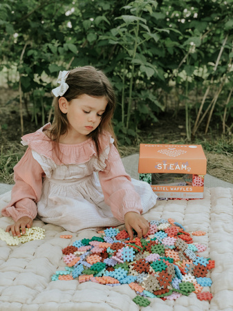 Klocki konstrukcyjne Mini Waffle zestaw w pastelowych kolorach 300 elementów Marioinex